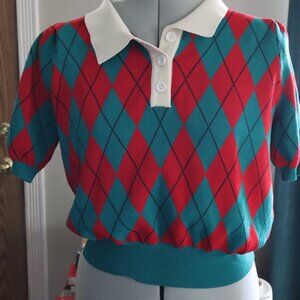 Shein Red and Teal Vintage polo top